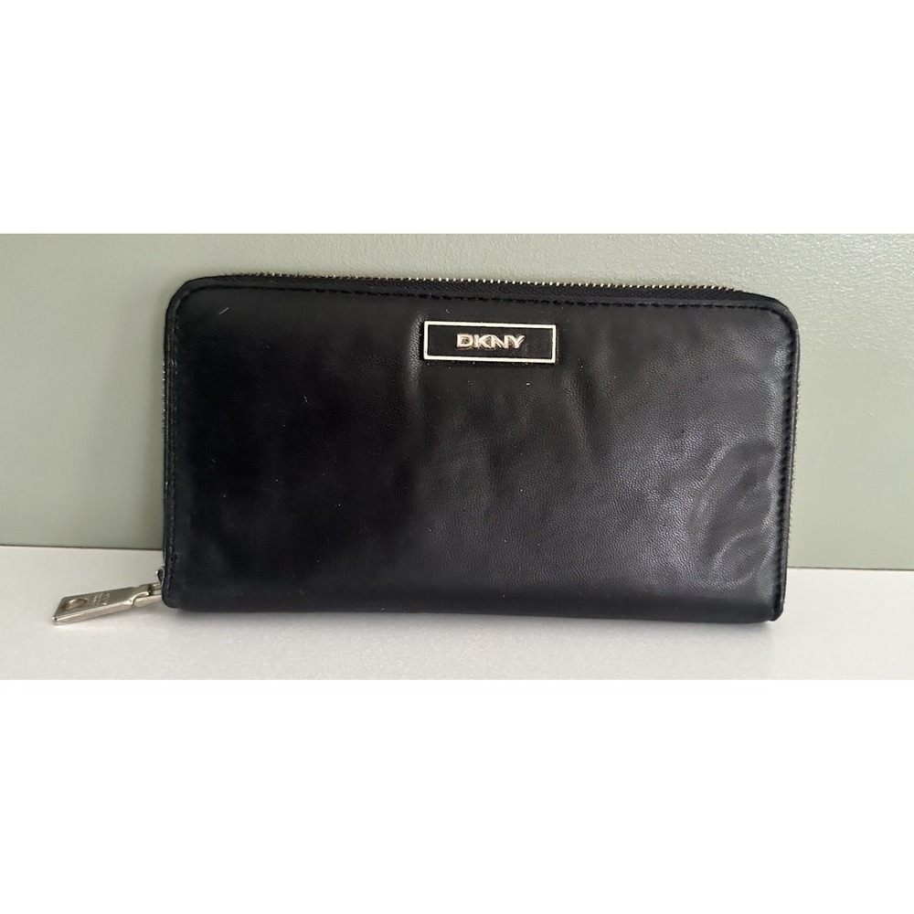 Women's DKNY Zip Around Soft Black Leather Wallet